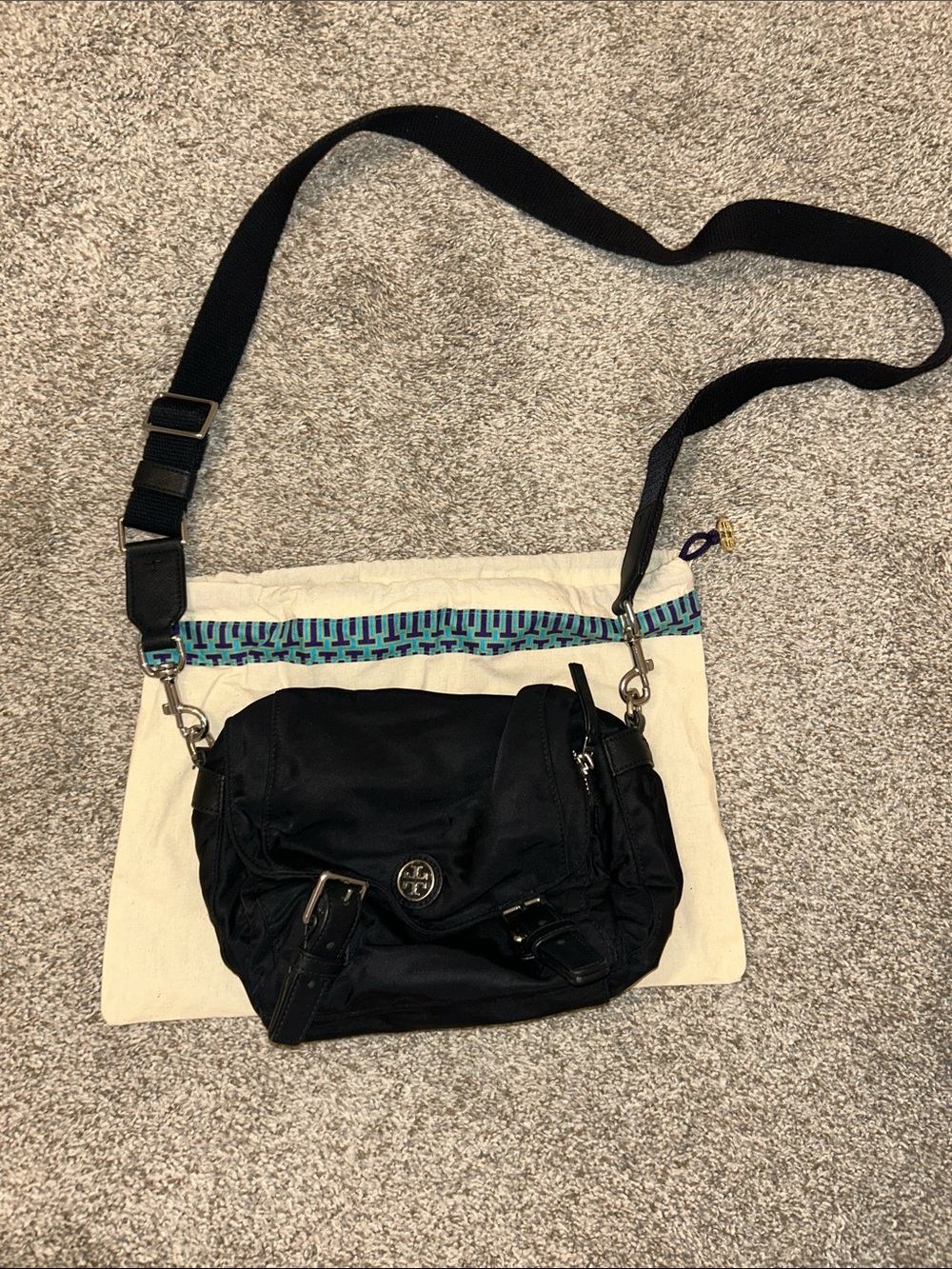 Tory Burch Black Nylon Crossbody Bag with Adjustable Strap